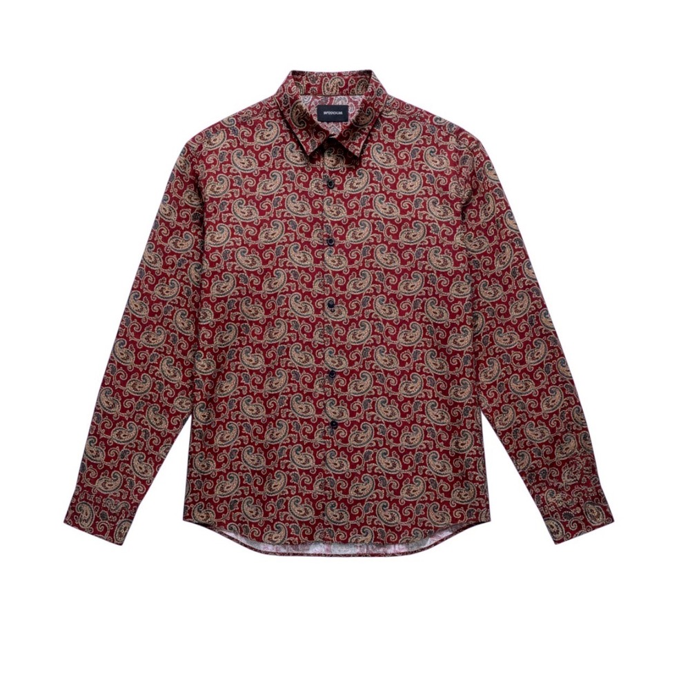The Kooples Paris Mens Relaxed Fit Paisley Button Down Shirt Burgundy Large L